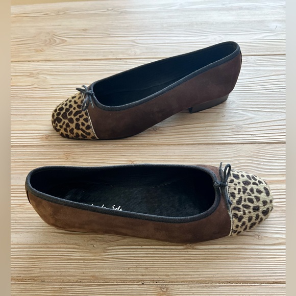 Leopard Cap Toe Ballet Flats – London Sole Brown Suede Haircalf – Size 11 - Picture 1 of 6
